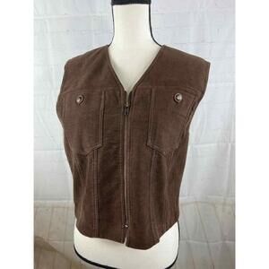 Women’s Doncaster Vest Western Vintage Dark Brown Full Zip V-Neck Size 6 EUC